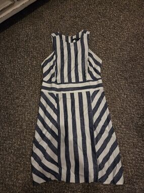 Sharagano Navy and White Striped Sleeveless Top